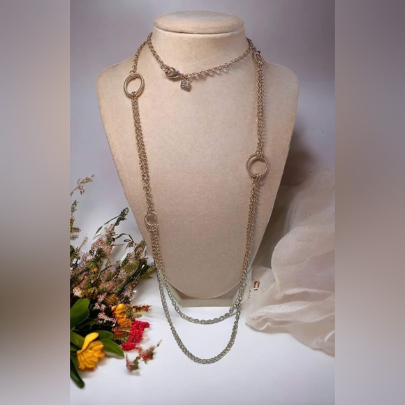 Vintage Banana Republic signed 35" long gold tone double swag chain boho necklac - Picture 1 of 3
